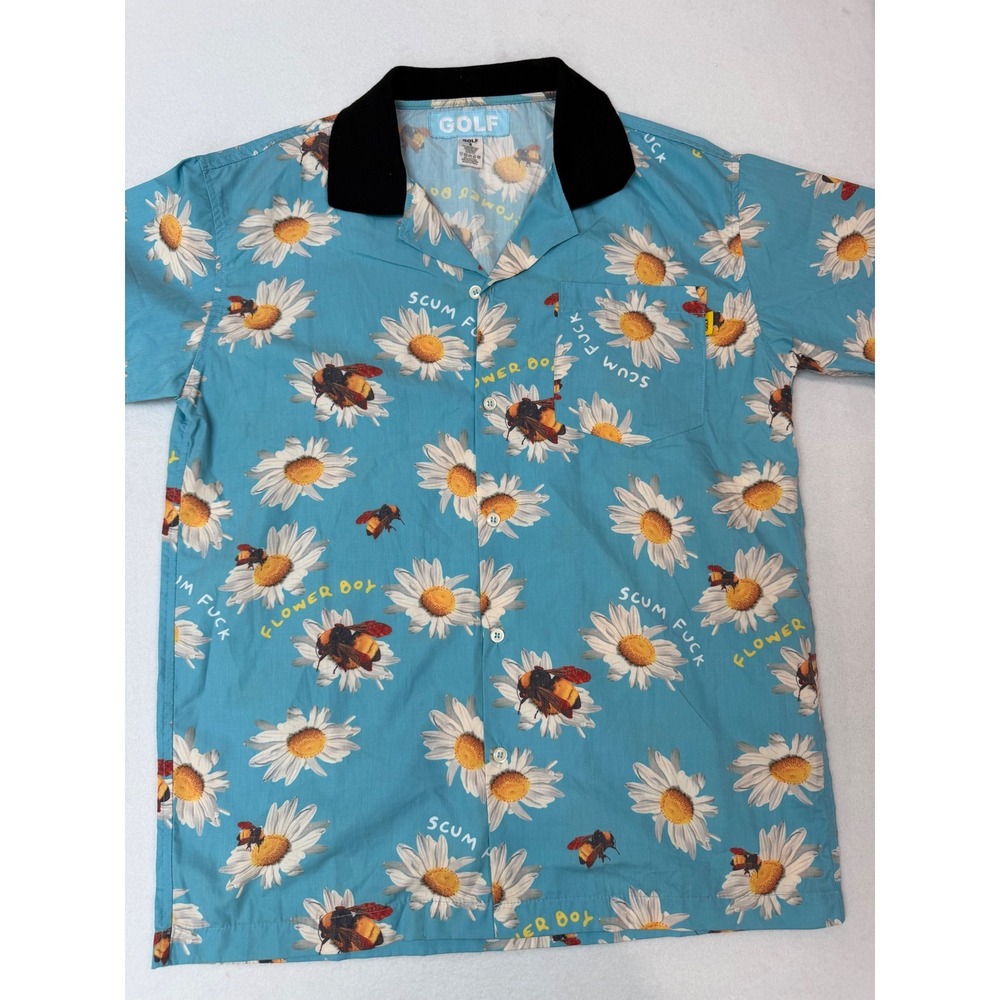 Golf Wang Flower Boy Bee Daisy Blue Button Up Shirt Mens Small Tyler The Creator